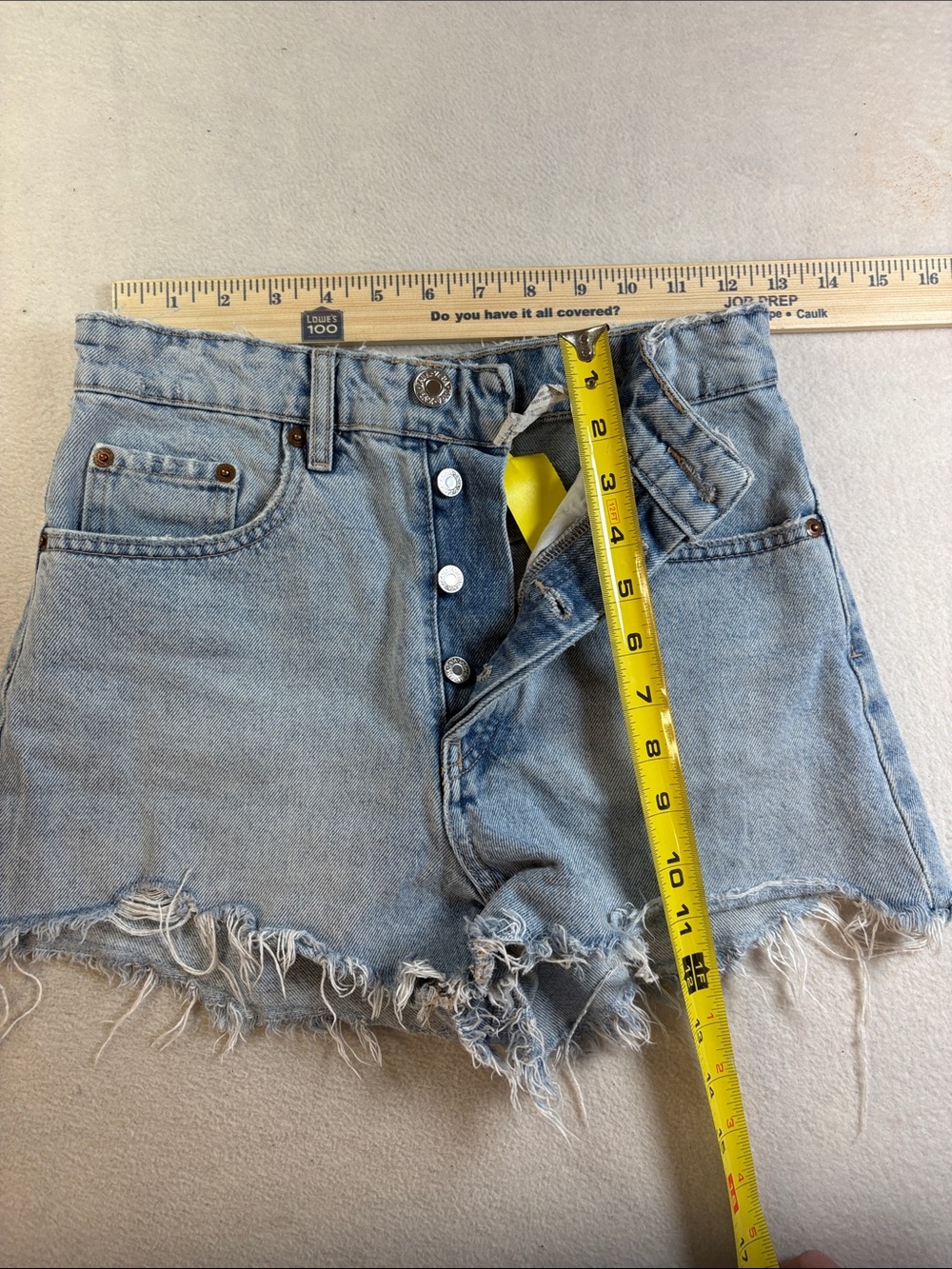 Zara Light Wash Button-Fly Distressed Denim Shorts